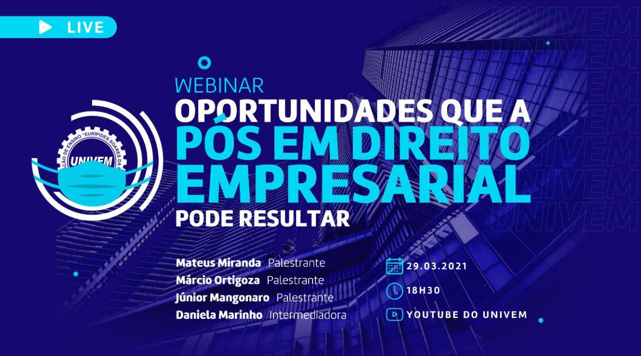 Webinar Oportunidades que a Pós em Direito pode Resultar